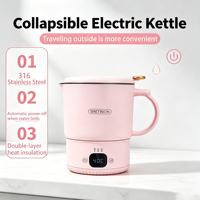Bouilloire électrique intelligente pliable et portable en acier inoxydable 316, vente directe d'usine, haute puissance 1000W