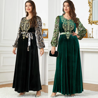 Robe musulmane Z-35 Dubaï Moyen-Orient, automne-hiver, velours, patchwork, perles, abaya, style turc, coupe ajustée, XXL, robes pour femmes