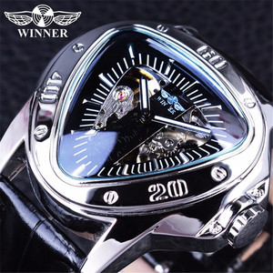 Reloj Mecánico Automático de Esqueleto para Hombre WINNER SLZ25, Diseño de Moda con Esfera Triangular Plateada y Cristal, Reloj Masculino al por Mayor - Product Image 3