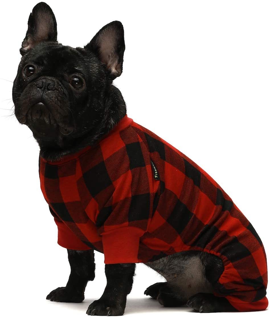 MGOO 100% Cotton Buffalo Plaid Dog Puppy Pajamas Pet Cat Onesies Jammies Doggie Jumpsuits