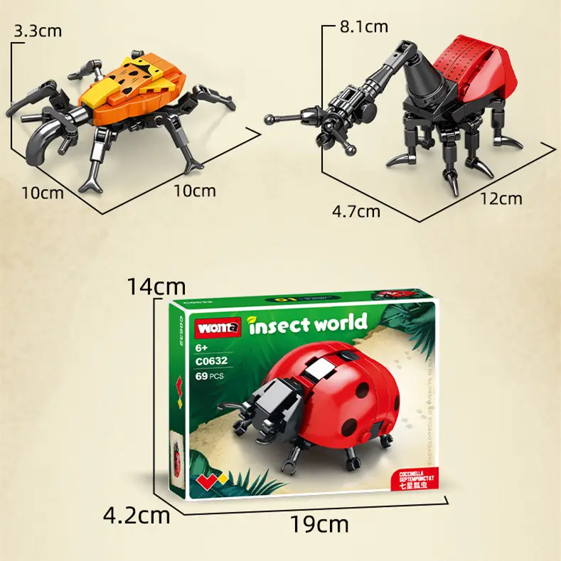Giocattolo insetto 8 piccoli insetti giocattolo in plastica mini blocchi da costruzione per bambini giocattoli educativi educativi