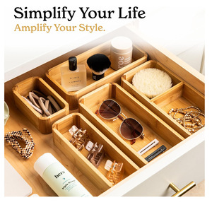 Bamboo <b>Drawer</b> Organizer 5 Piece Set 10x4.5x3.15 Inch Office <b>Storage</b> <b>Box</b> Desktop Organizer - Product Image 4