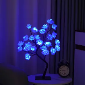 YN LED Rose Tree Lamp, USB Powered 24L LED Rose Flower Artificial Tree Lamp, for Home Wedding Bedroom Tabletop Decoration