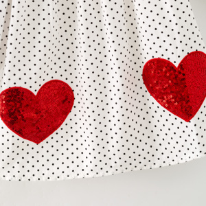 Versandfertig Auf Lager Mädchen Kinder Frühling Valentinstag Polka Dots Rote Pailletten Herz Langarm Partykleid - Product Image 5