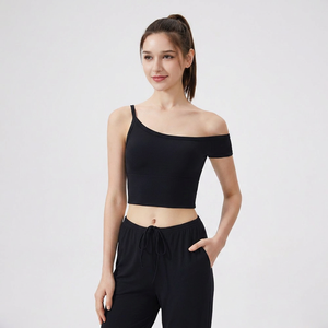 Wholesale Women's Asymmetric One Shoulder Sports Bra U Neck Padded Yoga Tank <b>Top</b> Slim Fit Pilates Gym Workout <b>Crop</b> <b>Top</b> - Product Image 2