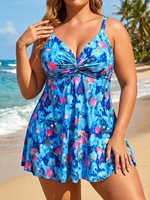 Setelan Baju Renang Wanita Ukuran Besar Satu Potong dengan Micro Bra Bermotif Bunga, Desain High-Waisted Bahan Chiffon Bernapas untuk Pantai