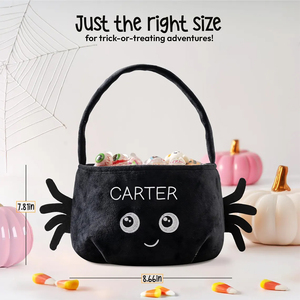 Cesta de dulces de araña con nombre bordado para niños, cubo de peluche de araña para Halloween, para recoger dulces o retoques - Product Image 2