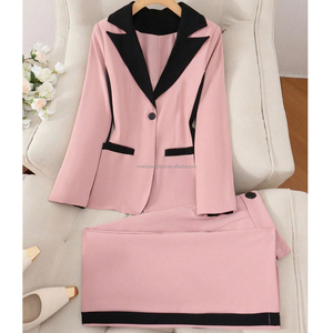 Ensemble de costume de blazer de bureau bicolore personnalisé pour femmes, <span class=keywords><strong>pantalon</strong></span> de costume de carrière à blocs de couleur, costume pour femmes - Product Image 3