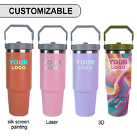 Tasses personnalisées tasse à café en acier inoxydable à double paroi isolée sous vide 20 oz 30 oz gobelet voyage tasse avec poignée