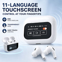 Écouteurs TWS A15 à écran tactile intelligent avec réduction de bruit ANC, transducteur dynamique de 13 mm, réduction du bruit d'appel ENC, affichage en 11 langues