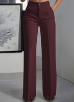 Pantalon de Costume Élégant pour Femme – Taille Mi-Haute, Coupe Droite, Longueur Intégrale, en Spandex/Polyester – Nouvelle Collection Automne Hiver