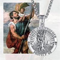 Haute qualité classique Vintage religieux chrétien 925 argent Sterling Saint Christopher collier pendentif rond