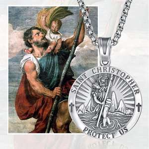高品質クラシックヴィンテージ宗教クリスチャン925スターリングシルバーセントクリストファーラウンドペンダントネックレス - Product Image 6