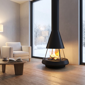 Cheminée suspendue pratique pour le chauffage intérieur, en acier à haute teneur en carbone, noir mat, poêle à <span class=keywords><strong>bois</strong></span> - Product Image 1