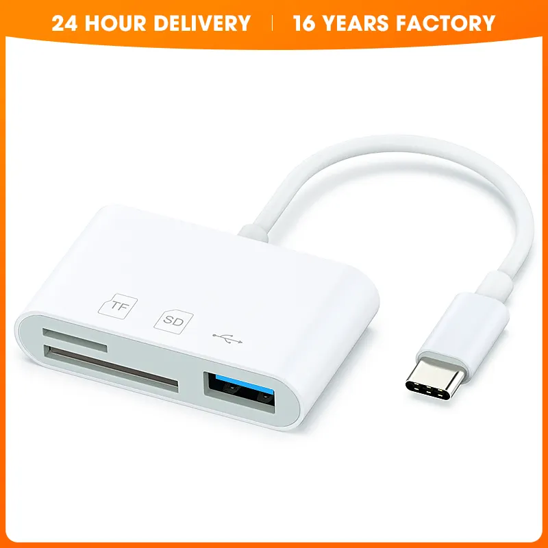 USB Type C 2-en-1 Lecteur de carte SD Hub blanc Micro Multiport Compatible TF Caméra Adaptateur de mémoire pour téléphones Pad Phone