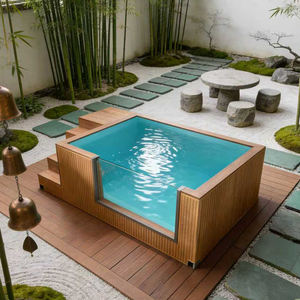 Piscine hors sol élégante avec détails en carrelage en bois et pompe filtrante efficace pour piscine à eau salée - Product Image 1