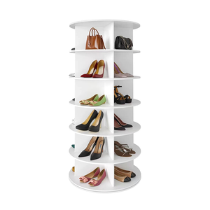 Étagère à chaussures rotative en bois de haute qualité au design moderne avec étagère ronde pour entrée, salon, couloir - Product Image 1