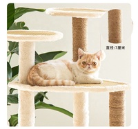 Arbre à chat à 3 niveaux - Base en panneau E1, corde en jute et sisal de 4 mm, tapis en peluche et en rotin de 350 g/m², aire de jeux multi-niveaux