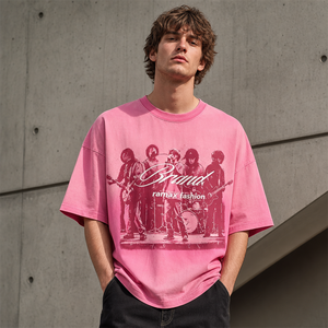 Camiseta Rosa de Algodón para Hombre Ramax Fashion con Estampado de Banda, Corte Regular, Cuello Redondo, Manga Corta, Estilo Casual - Product Image 4