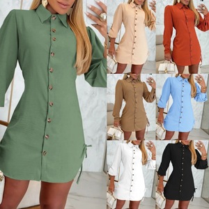 Vestido Midi Acampanado De Manga Larga Para Mujer - Estilo Bohemio Con Botones, Fluido Y Cómodo, Ideal Para Otoño Y Primavera