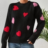Pulls pour femmes en tricot moelleux à col rond et épaules tombantes de haute qualité, manches longues, motif cœur personnalisé, pull en tricot pour femmes