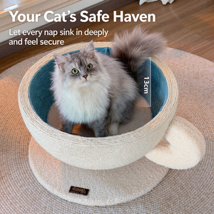 Lit pour chat semi-fermé avec griffoir intégré, panier de repos rond pour chats d'intérieur - Product Image 6