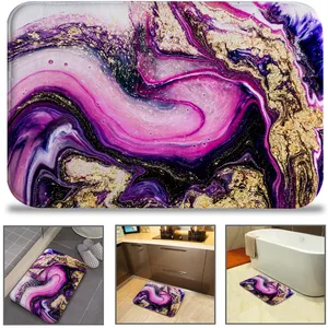 Alfombras de baño de mármol púrpura con estampado personalizado, Alfombra de baño de espuma suave, antideslizante, lavables