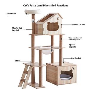 โครงไม้สำหรับแมวแบบชิ้นเดียวทันสมัย พร้อมบ้านแมวในตัว กระบะทรายแมว ขายตรงจากโรงงาน บรรจุกล่อง ของใช้และของเล่นสำหรับแมว - Product Image 2