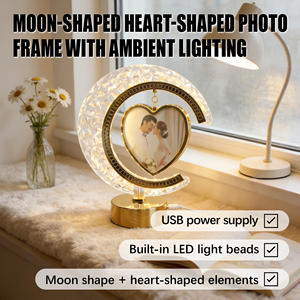 Lampe de table LED en forme de croissant de lune avec texture cristalline 3D, cadre photo en forme de cœur <span class=keywords><strong>suspendu</strong></span>, image personnalisée pour la décoration de la maison - Product Image 2