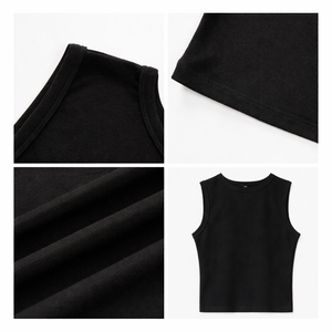 Débardeur court basique en coton tricoté pour femme, coupe ajustée, col rond, sans manches, couleur unie, <span class=keywords><strong>grande</strong></span> <span class=keywords><strong>taille</strong></span>, avec logo personnalisé - Product Image 4