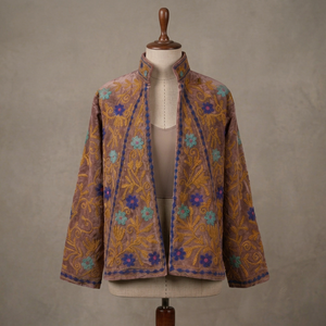 Elegant <b>Velvet</b> Embroidered Cotton Knitted Bomber <b>Jacket</b> <b>Women</b> Stand Collar Floral Handmade Ethnic Boho Autumn Quick Dry Full - Product Image 1