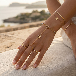 Cadena <span class=keywords><strong>de</strong></span> Mano Minimalista <span class=keywords><strong>de</strong></span> Acero Inoxidable con Eslabones <span class=keywords><strong>de</strong></span> Nariz <span class=keywords><strong>de</strong></span> Cerdo, Elegante Anillo <span class=keywords><strong>de</strong></span> Dedo con Perlas para Mujer, Pulsera Bohemia, Joyería - Product Image 1