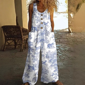 Combinaison ample sans manches à imprimé floral pour femme avec poches, salopette longue décontractée pour femme SMLXLXXLXXXL - Product Image 3