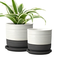 Pot de jardinière en céramique, Pots de fleurs pour plantes avec trous de drainage et soucoupes, Pots d'intérieur et d'extérieur