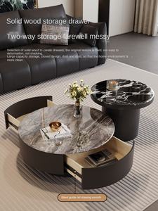 غرفة المعيشة حجر متكلس بالمنزل مجموعة طاولة قهوة مستديرة كبيرة وصغيرة عصرية وبسيطة عالية الجودة - Product Image 3