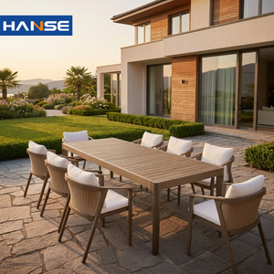 Ensemble de salle à manger de luxe en teck pour hôtel, villa ou resort, résistant aux intempéries, mobilier de patio en bois massif, table et chaises - Product Image 1