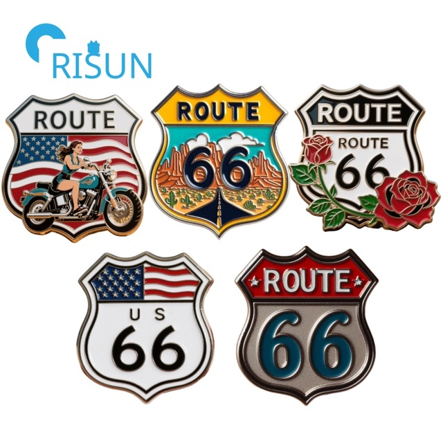 Manufacture Enamel Route 66 Pin Badge Custom Iconic American Historic Route 66 Highway Road Sign Anniversary Lapel Pin Badge