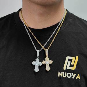 록 힙합 목걸이 지르콘 블링 골드 실버 크로스 매력 펜던트 목걸이 남성용 패션 보석 - Product Image 6