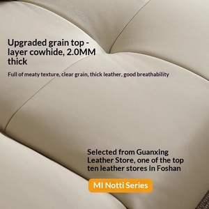 Sofá recto de cuero genuino de grano completo estilo crema con asiento profundo ajustable para sala de estar - Product Image 3