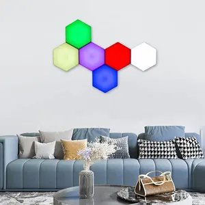 Paquete de 6 luces de pared RGB de lujo, Sensor táctil para interiores, paneles geométricos de panal de abeja, lámpara de pared LED Hexagonal