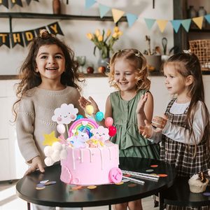 Adorno de Pastel de Unicornio Colorido, Adornos de Pastel de Unicornio Arcoíris <span class=keywords><strong>para</strong></span> <span class=keywords><strong>Niñas</strong></span> con Corazón Arcoíris, Globo de Nube de Unicornio, Decoración de Cumpleaños - Product Image 5