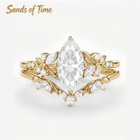 Parures de Mariée Haut de Gamme en Argent Sterling 925 avec Moissanite Marquise, Plaqué Or 18K, Motifs Floraux Intricats et Pavé de Pierres, Bijoux Fins