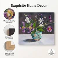 Peinture à l'huile florale moderne de luxe peinte à la main avec cadre flottant en bois massif pour la décoration murale du salon et de la chambre principale
