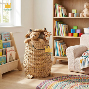 Panier de rangement artisanal en jacinthe d'eau naturelle, forme grenouille, avec couvercle, design moderne et écologique pour chambre d'enfant et salle de bain - Product Image 2
