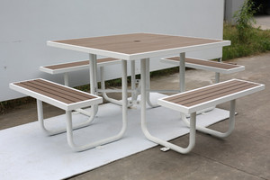 <span class=keywords><strong>Tavolo</strong></span> da Picnic Quadrato <span class=keywords><strong>in</strong></span> WPC Impermeabile per Esterni <span class=keywords><strong>con</strong></span> Panche, <span class=keywords><strong>Tavolo</strong></span> da Pranzo Moderno per Campeggio <span class=keywords><strong>con</strong></span> Foro per Ombrellone - Product Image 6