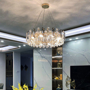 Circle Pendant <b>Light</b> Living Room Modern Luxury Round Smoke Grey K9 Crystal Chandelier - Product Image 2