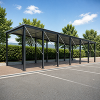 Abri de stationnement pour 5 voitures avec structure en acier galvanisé et tirants, abri de voiture, auvent de stationnement pour allée étroite