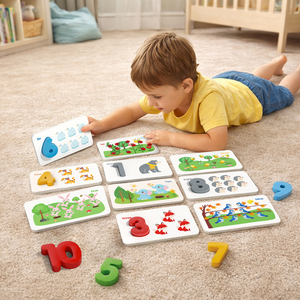 Juego de emparejamiento de números de madera, tarjetas de emparejamiento de matemáticas Montessori, juguete educativo, juego para niños - Product Image 2