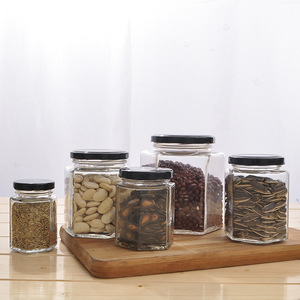 Hexagonal Glass <b>Jars</b> <b>With</b> <b>Lids</b> 501-800Ml Food Storage Container For Honey Jam Vegetables Snacks - Product Image 4