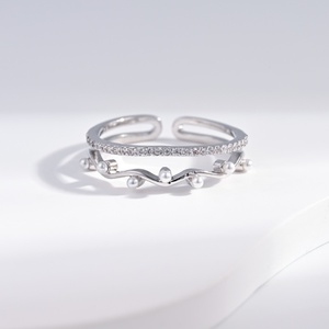 custom plata 925 <b>sterling</b> <b>Silver</b> Wave vintage pearl <b>ring</b> Minimalist <b>Adjustable</b> Design unique wedding women colour zircon <b>rings</b> - Product Image 1
